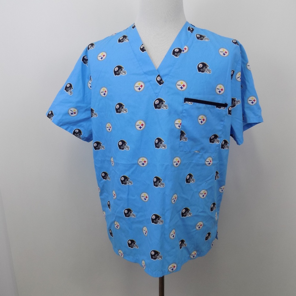 Steelers NFL Unisex Scrub Top Size Large Blue